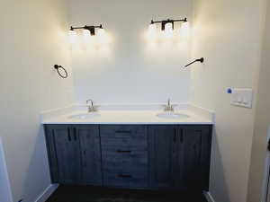 Bathroom with dual bowl vanity