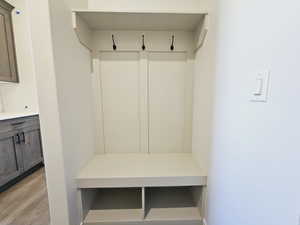 Mudroom featuring light wood-type flooring