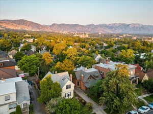 Drone / aerial view featuring a mountain view