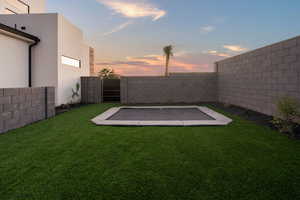 View of yard at dusk