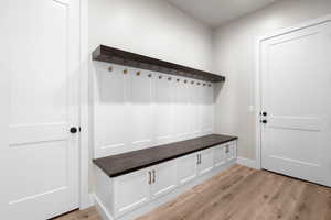 Mudroom featuring light hardwood / wood-style flooring