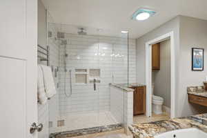 Primary bathroom walk in shower with Moen IO System