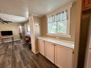 Interior space featuring ceiling fan and hardwood / wood-style flooring