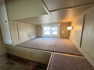 Unfurnished room featuring carpet flooring and a textured ceiling