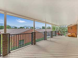 Deck featuring a mountain view