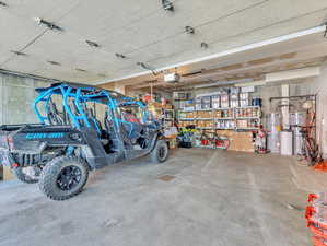 Garage with a workshop area