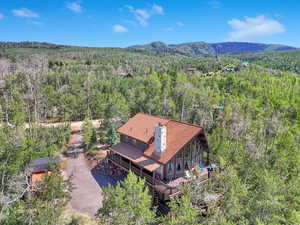 Birds eye view of property with a mountain view