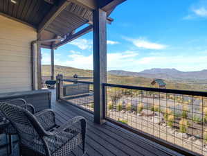 Deck featuring a mountain view