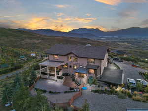 Aerial view at dusk with a mountain view