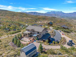 Aerial view featuring a mountain view