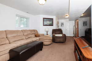 Living room with carpet floors