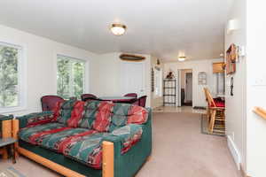 Interior space featuring light tile patterned flooring