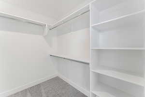 Walk in closet with carpet flooring