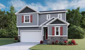 Craftsman-style home with a3 car garage and a front yard. Elevation C Rendering. Colors and some features may vary from Pic. *To Be Built*