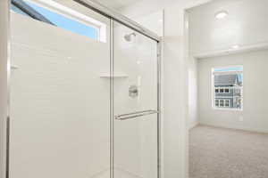 Bathroom featuring a shower with shower door