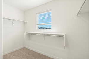 Walk in closet featuring carpet flooring