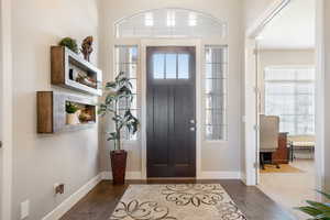 Entrance foyer featuring a healthy amount of sunlight and dark wood-type flooring