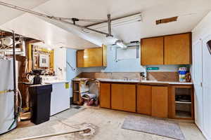 Kitchen featuring washer / clothes dryer and water heater