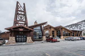 View of building exterior featuring a mountain view