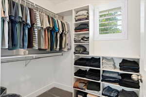 Walk in closet with carpet flooring