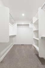 Walk in closet with carpet flooring