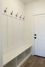 Mudroom featuring dark hardwood / wood-style floors