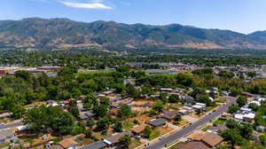 Aerial view featuring a mountain view