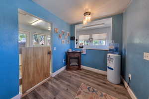 Entryway with a wealth of natural light and dark hardwood / wood-style flooring