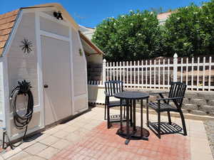 Shed and Patio Area