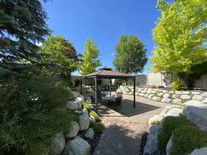 View of patio with a gazebo