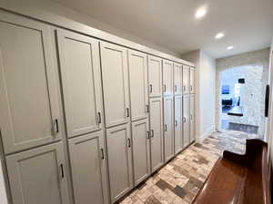 Interior space featuring light tile patterned flooring