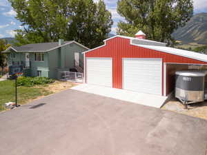 Garage with a mountain view