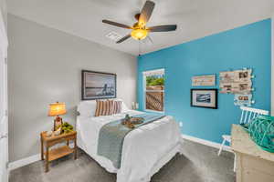 Bedroom with carpet floors and ceiling fan