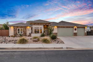 Prairie-style house with a garage