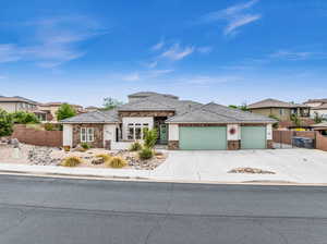 Prairie-style house featuring a garage