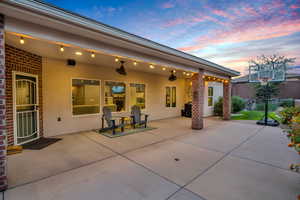 View of patio terrace at dusk