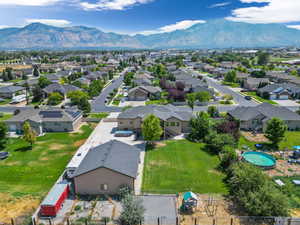 Aerial view featuring a mountain view