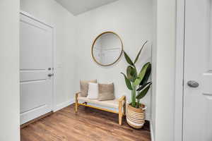 Foyer with hardwood / wood-style flooring