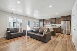 Living room featuring plenty of natural light, and light hardwood / wood-style floors