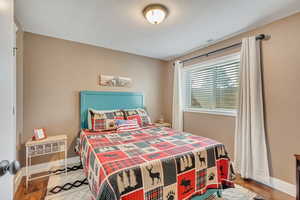 Bedroom with wood-type flooring