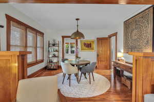 Dining space featuring dark wood-type flooring