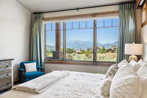 Bedroom with a mountain view