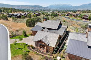 Drone / aerial view featuring a mountain view