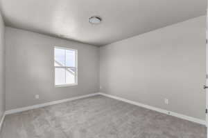 Spare room with a textured ceiling and carpet