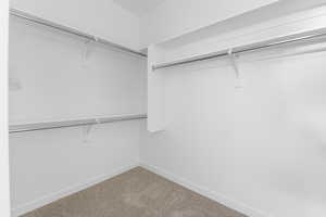 Walk in closet with light carpet