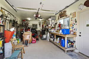 Garage with a workshop area