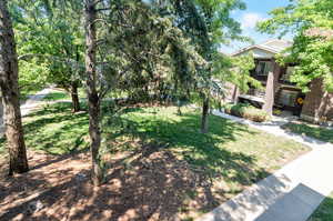 View of yard featuring a balcony