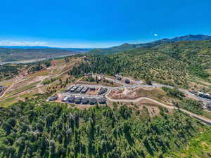 Drone / aerial view featuring a mountain view