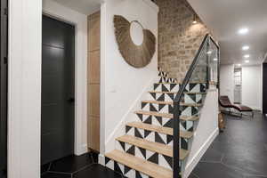 Stairs with tile patterned accent