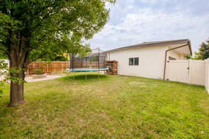 View of yard with a trampoline